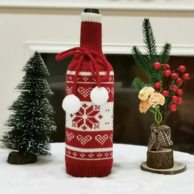Decoración para botella de Navidad, cubierta de botella de vino de Papá Noel con diseño, decoración festiva para decoración del hogar, suministros de fiesta de Navidad