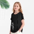 thumbnail image 2 of Ruyang Teen Girls Cotton Linen Tops Cute Print Button Down Crewneck T Shirt Summer Loose Lightweight Outdoor Casual Short Sleeve Shirts, 2 of 9