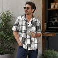 thumbnail image 5 of Retro Geometric & Aztec Print Short Sleeve Button Down Shirt for Men, Vintage Cuban Collar Casual Top - Breathable Cotton Linen Blend Summer Beach Vacation Tee with Chest Pocket Gray XXXL, 5 of 9
