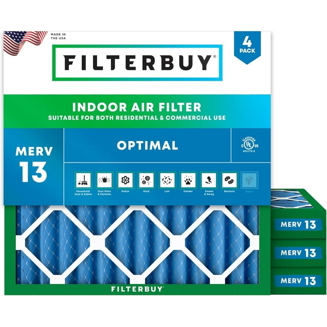 Filterbuy 17x17x2 MERV 13 (MPR 1900) Health Defense, Pleated HVAC AC Furnace Air Filters (4-Pack)