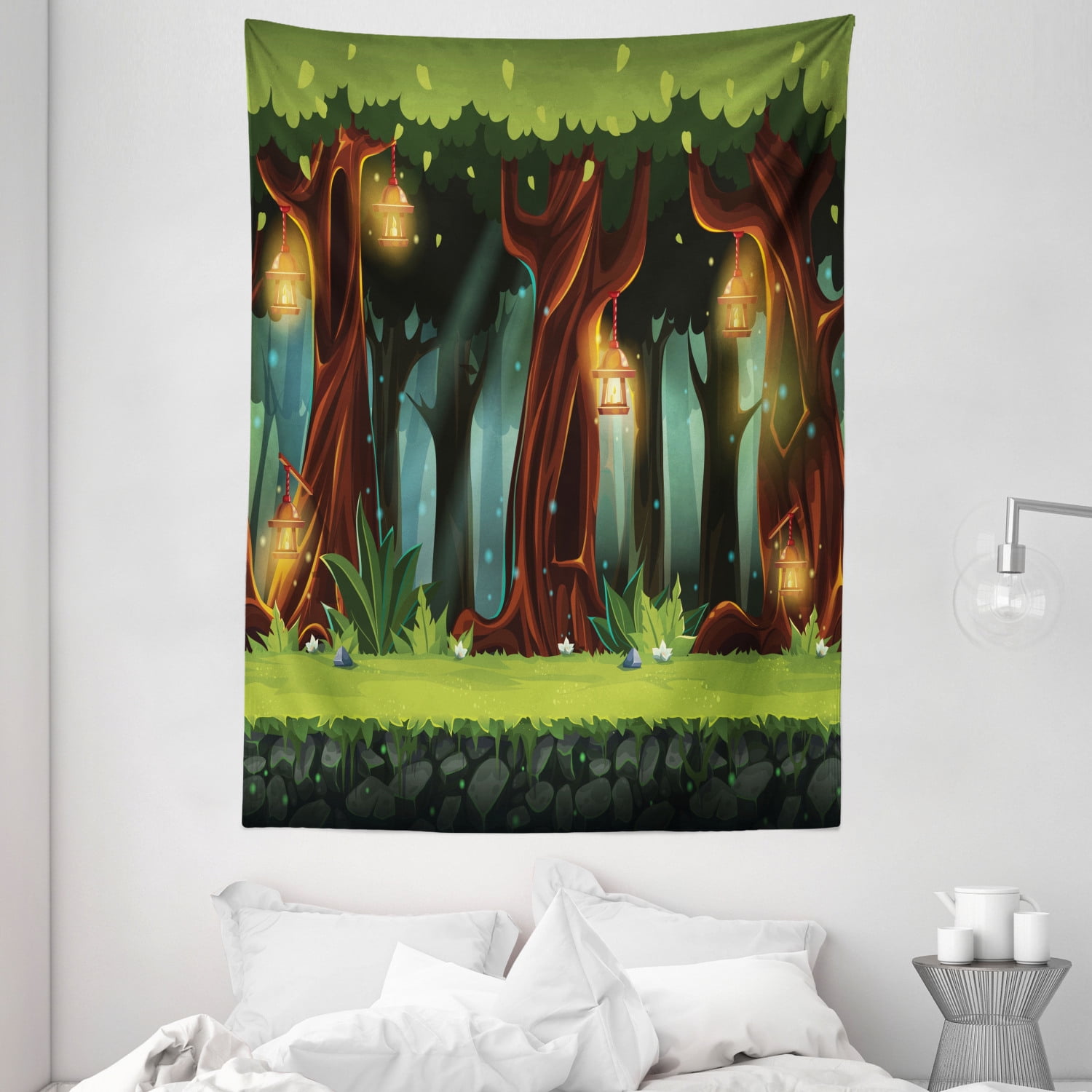Fairy Tale Tapestry Enchanted Forest With Blossoming Trees Mystical Background Cartoon Landscape Wall Hanging For Bedroom Living Room Dorm Decor 60w X 80l Inches Multicolor By Ambesonne Walmart Com Walmart Com