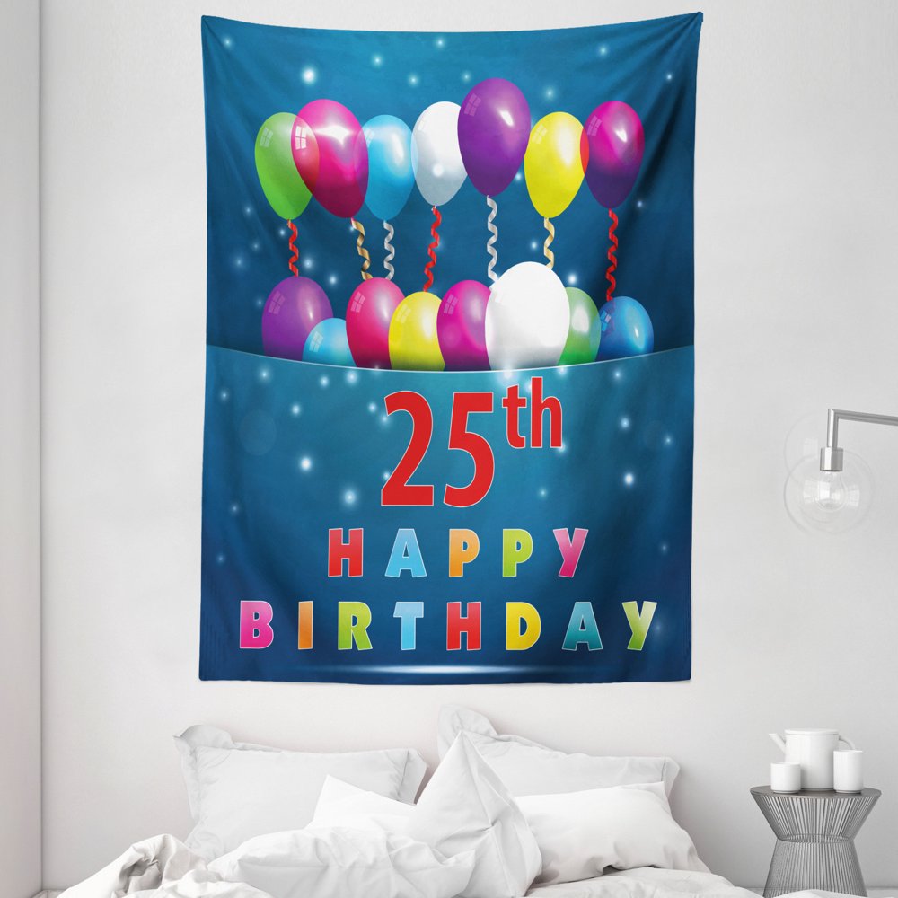 25th Birthday Decorations Tapestry, Surprise Party Theme Blue Backdrop