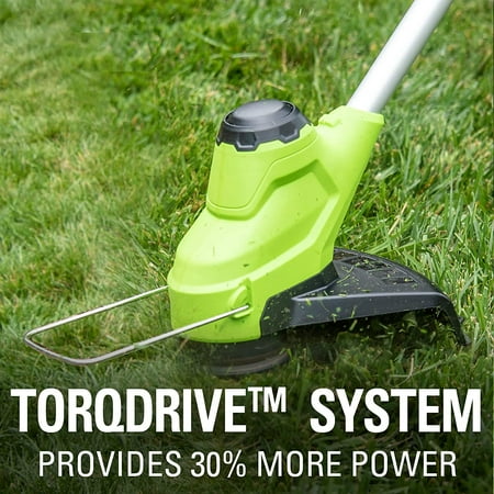 Greenworks - TORQDRIVE 24-Volt 12-Inch Cutting Diameter Straight Shaft Grass Trimmer and Edger (1 x 2.0Ah Battery and 1 x Charger) - Black/Green
