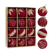12 Pcs 3.15 Inch Glitter Velvet Christmas Balls Ornaments Sequin Shatterproof Christmas Tree Ornaments Pearl Balls for Xmas Holiday Party Decoration (Wine)