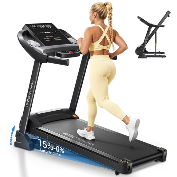 YPOO Folding Exercise Treadmill for Home Use, Walking Pad with Incline, 8 Max mph , Auto Fold, 300 lb Capacity, Compact Design for Small Spaces