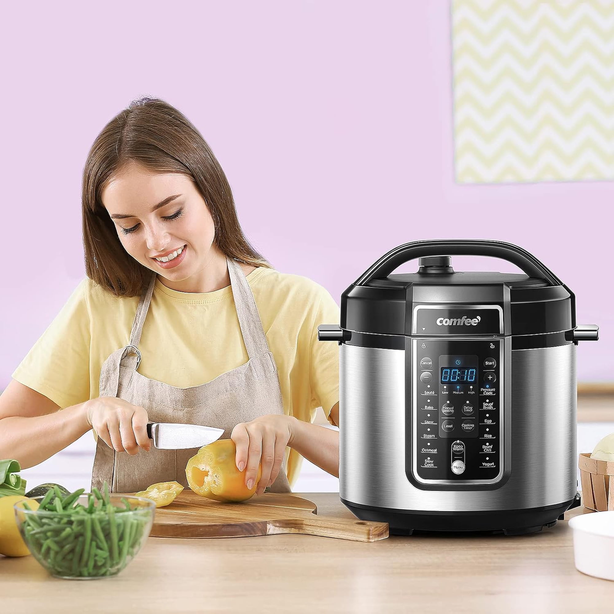 COMFEE 6 Quart Pressure Cooker 12 in 1 One Touch Kick Start Multi Functional Programmable Slow Cooker Rice Cooker Steamer Saute pan Egg Cooker Warmer and More Walmart
