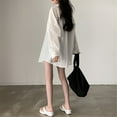 thumbnail image 5 of XISAOK Women Sheer Chiffon Oversized Blouses Top Long Sleeve Collared Button Up Shirt, 5 of 20