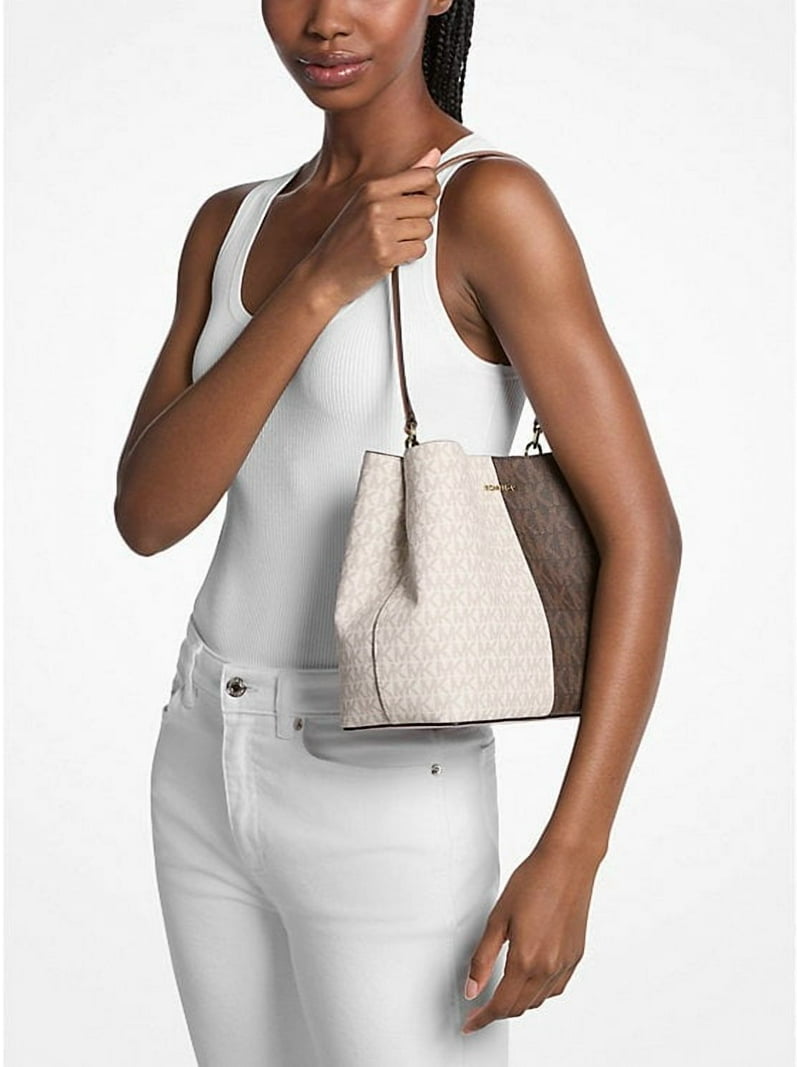 Michael Kors Outlet Pratt Medium Two-Tone Signature Logo Shoulder