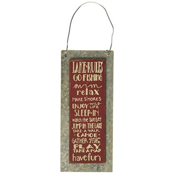Primitives by Kathy Hand-Lettered Hanging Sign, 7 by 3-Inch, Lake Rules