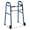 Two-Button Release Folding Walker with Wheels, Blue/Blue Ice, Aluminum