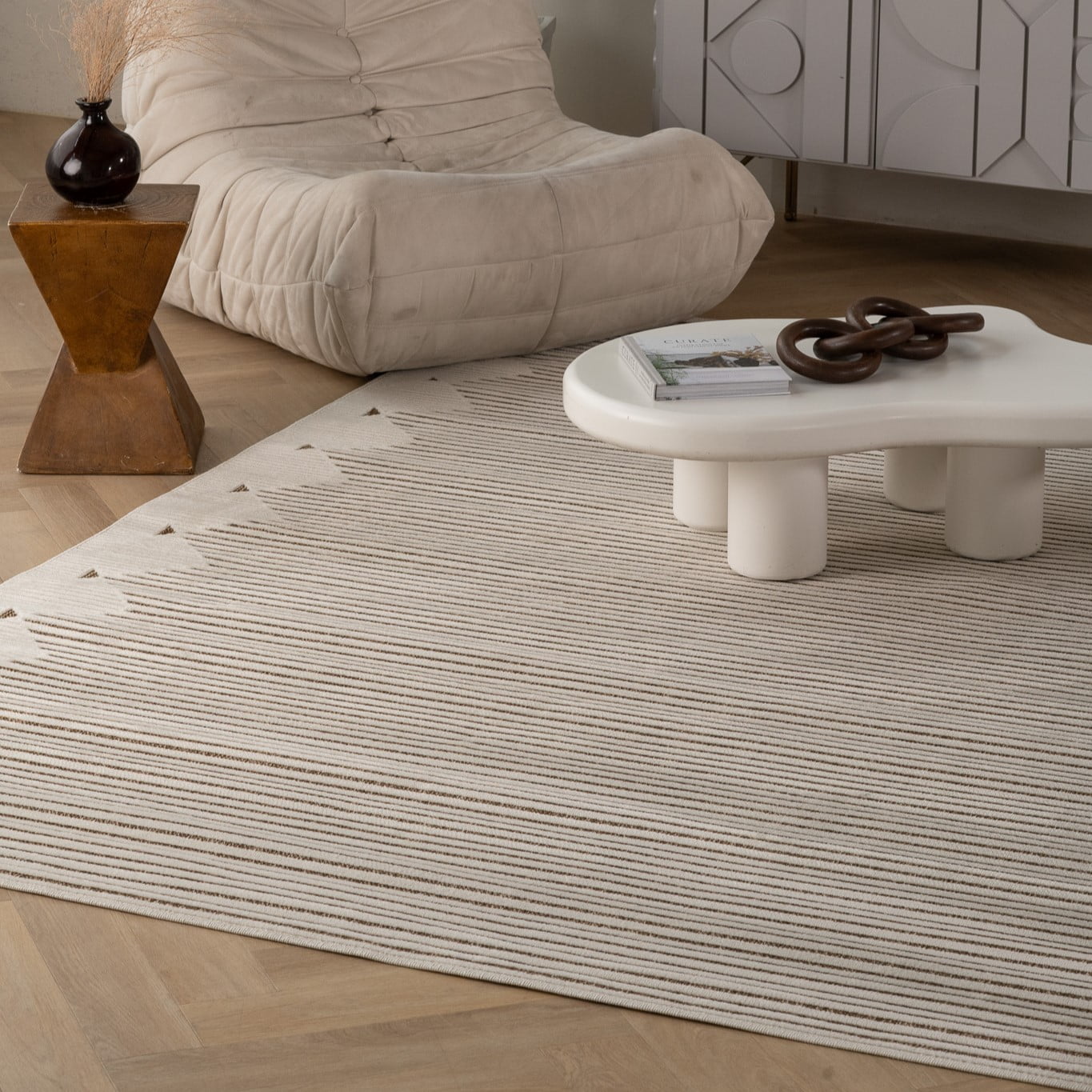 Tapis d'interieur/exterieur abstrait Rug Branch Maise, beige marron, moderne - Entree, couloir, salle de bain et cuisine