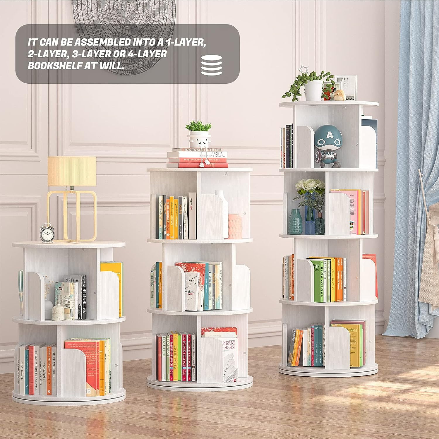  HASMI Rotating Bookshelf, 360° Revolving Bookcase Corner,  Stackable Bookshelf Organizer, Display Cabinet, for Office Home Living Room  Study : Home & Kitchen