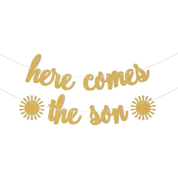 Here Comes the Son Banner, Gold Glitter Boy Baby Shower Gender Reveal Party Decorations, Boho Sunshine Retro Boy Baby Shower Decorations