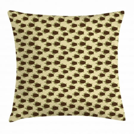 Turtle Throw Pillow Cushion Cover, Swimming Sea Turtle Figures with Hexagonal Shape Shell Lines, Decorative Square Accent Pillow Case, 20 X 20 Inches, Olive Green Chocolate and Beige, by Ambesonne