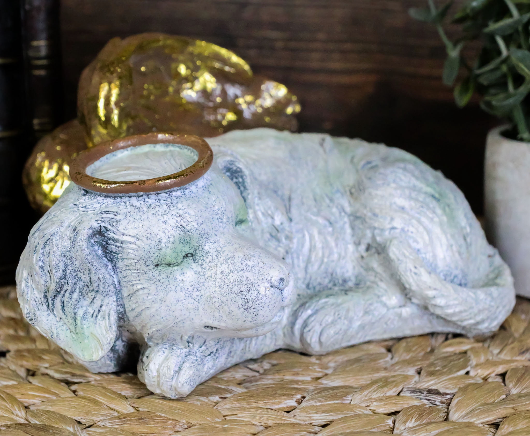Heavenly Halo Angel Dog Urn Statue 8"L Pet Memorial All Dogs Go To Heaven