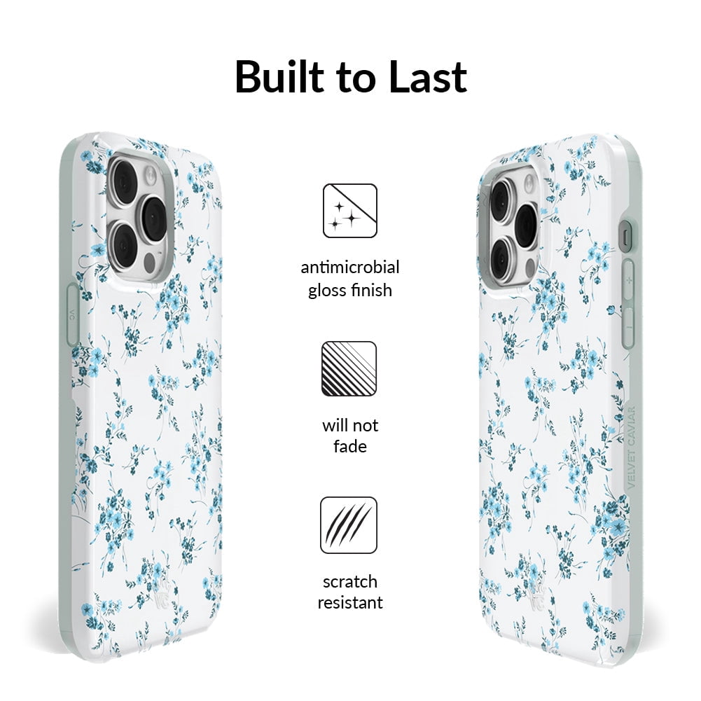 Velvet Caviar for iPhone 14 Pro Case Flowers - Compatible with MagSafe - Cute Protective Phone Cases for Women - French Blue Floral