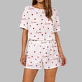 thumbnail image 2 of QINGFSAP Womens Cherry Print Lounge Set Pointelle Top and Elastic Shorts Summer Sleepwear, 2 of 5