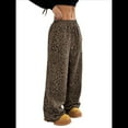 thumbnail image 1 of Pantalones Rectos con Estampado de Leopardo A Cuadros para Mujer, Cintura Elástica, Estilo Y2K, con Bolsillos. Leopardo Profundo M, 1 of 10