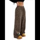 thumbnail image 1 of Pantalones Rectos con Estampado de Leopardo A Cuadros para Mujer, Cintura Elástica, Estilo Y2K, con Bolsillos. Leopardo Profundo M, 1 of 10