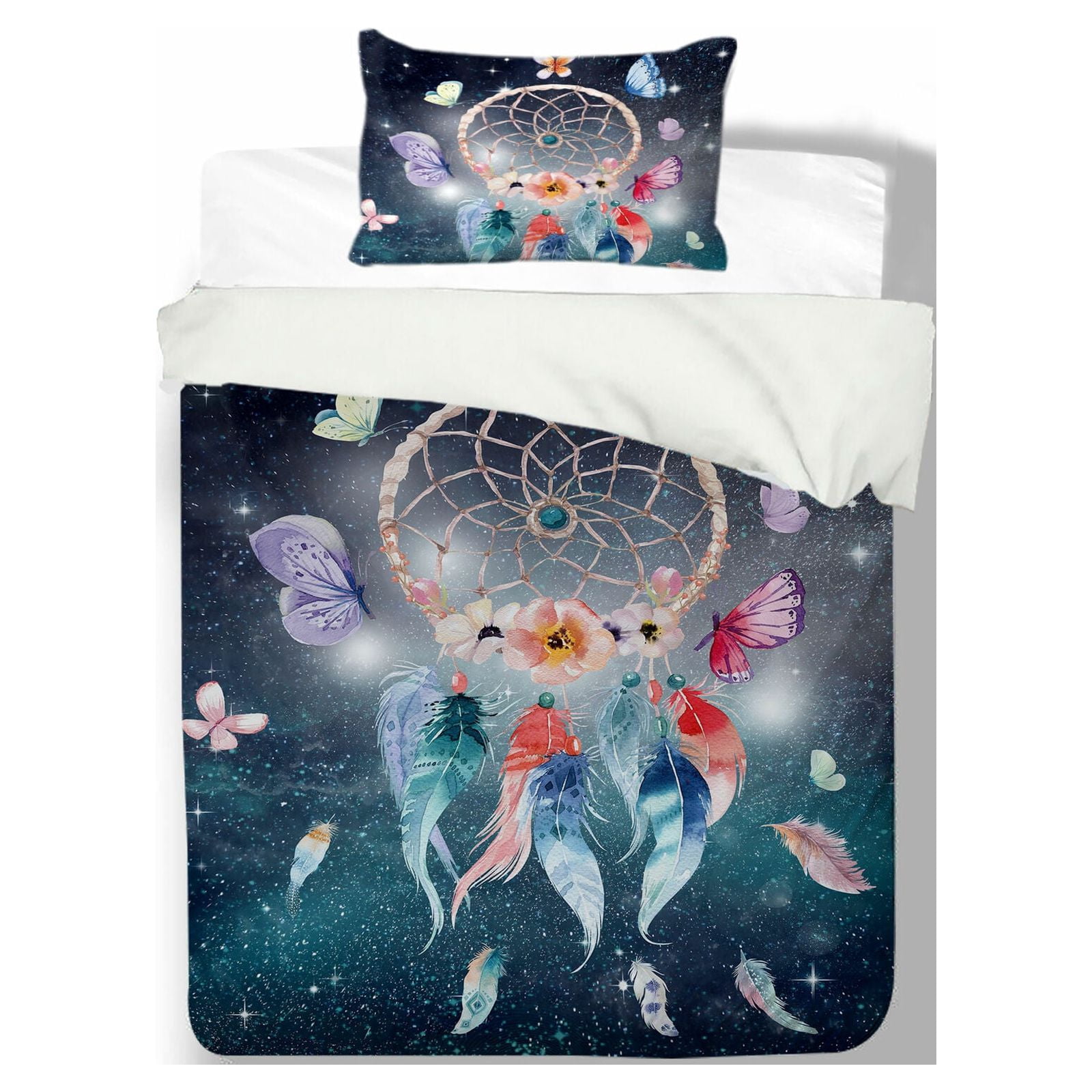 Milsleep Dream Catcher Bedding Cover Sets Bohemian Colorful Feather Polyester Duvet Cover Set,Full (80"x90")