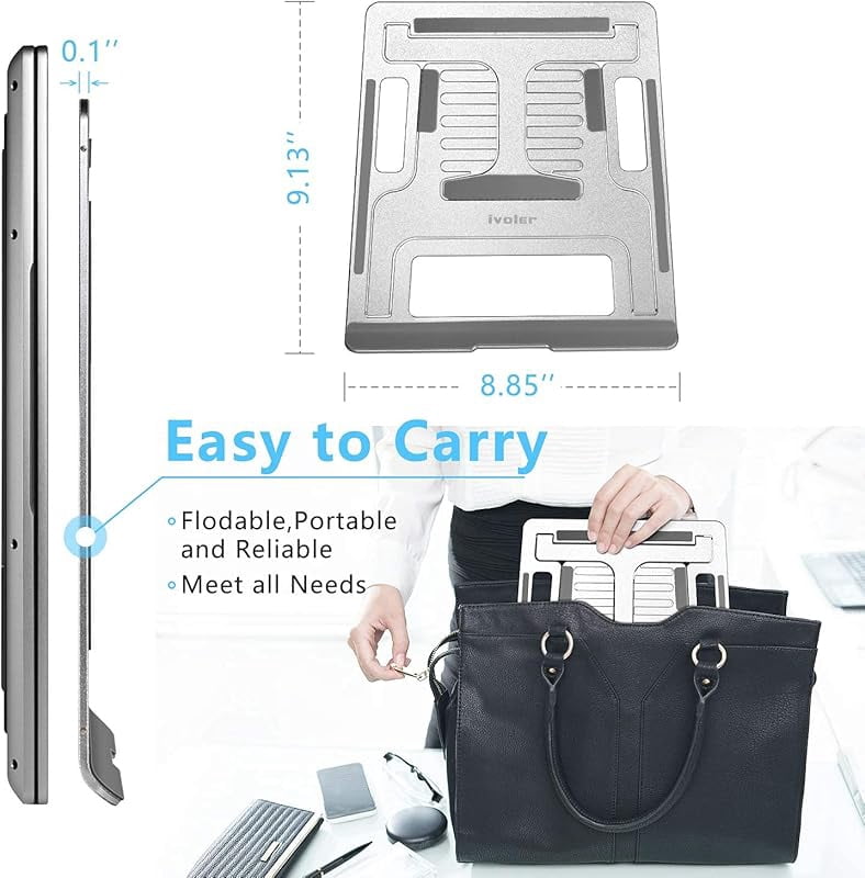 ivoler Laptop Stand, Laptop Holder Riser Computer Tablet Stand, 6 Angles Adjustable Aluminum Ergonomic Foldable Portable Desktop Holder Compatible with MacBook,iPad, HP, Dell, Lenovo 10-15.6” Gray