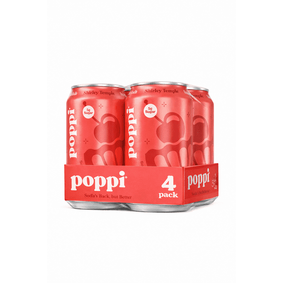 Poppi Shirley Temple Prebiotic Soda, 12oz, 4 Pack