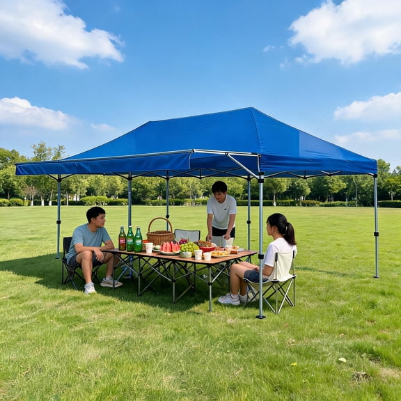 10x20 Pop Up Canopy Tent, Heavy Duty Commercial Instant Shelter with One-Person Quick Setup, Water-Resistant & Portable Outdoor Sun Shelter for Camping Travel Picnic – Blue