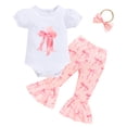 thumbnail image 2 of ZEHJUHAN Baby Girl's Birthday 3-Piece Set: Cartoon Letter Round Neck Short Sleeve Romper, Flare Pants & Headband Pink5，12-18M(100), 2 of 11