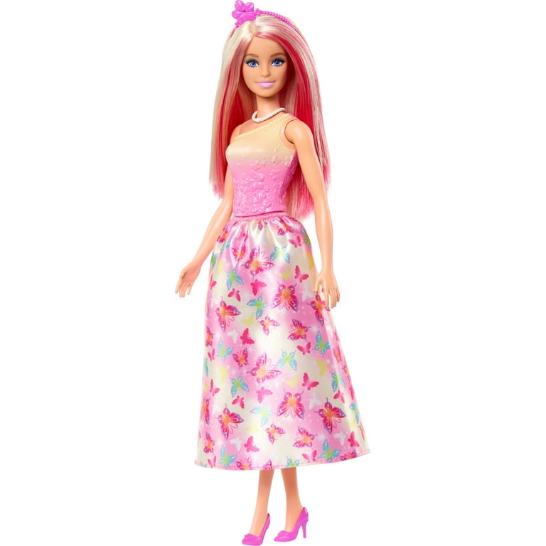 Barbie Royal Doll with Pink and Blonde Hair, Butterfly-Print Skirt and  Accessories 