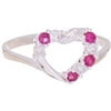 Pink and Clear Crystal Swarovski 18kt White Gold-Plated Sterling Silver Kids' Heart Ring
