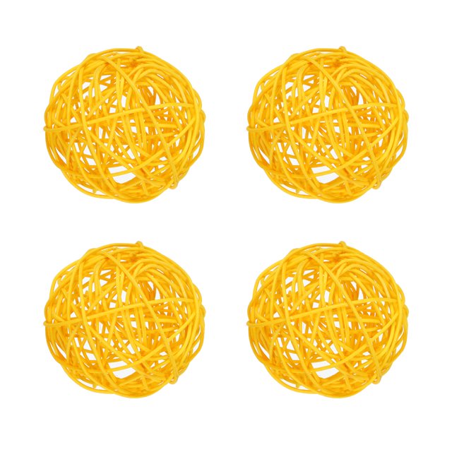 Unique Bargains 4 Pcs Wicker Rattan Balls 3.9 Inch Rattan Decorative Balls for Vase Fillers Craft Home Decor Yellow