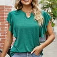 thumbnail image 3 of Birdeem Womens Spring and Summer Flounce V-Neck Solid Color Bottom T-Shirt Hollow Top, 3 of 8