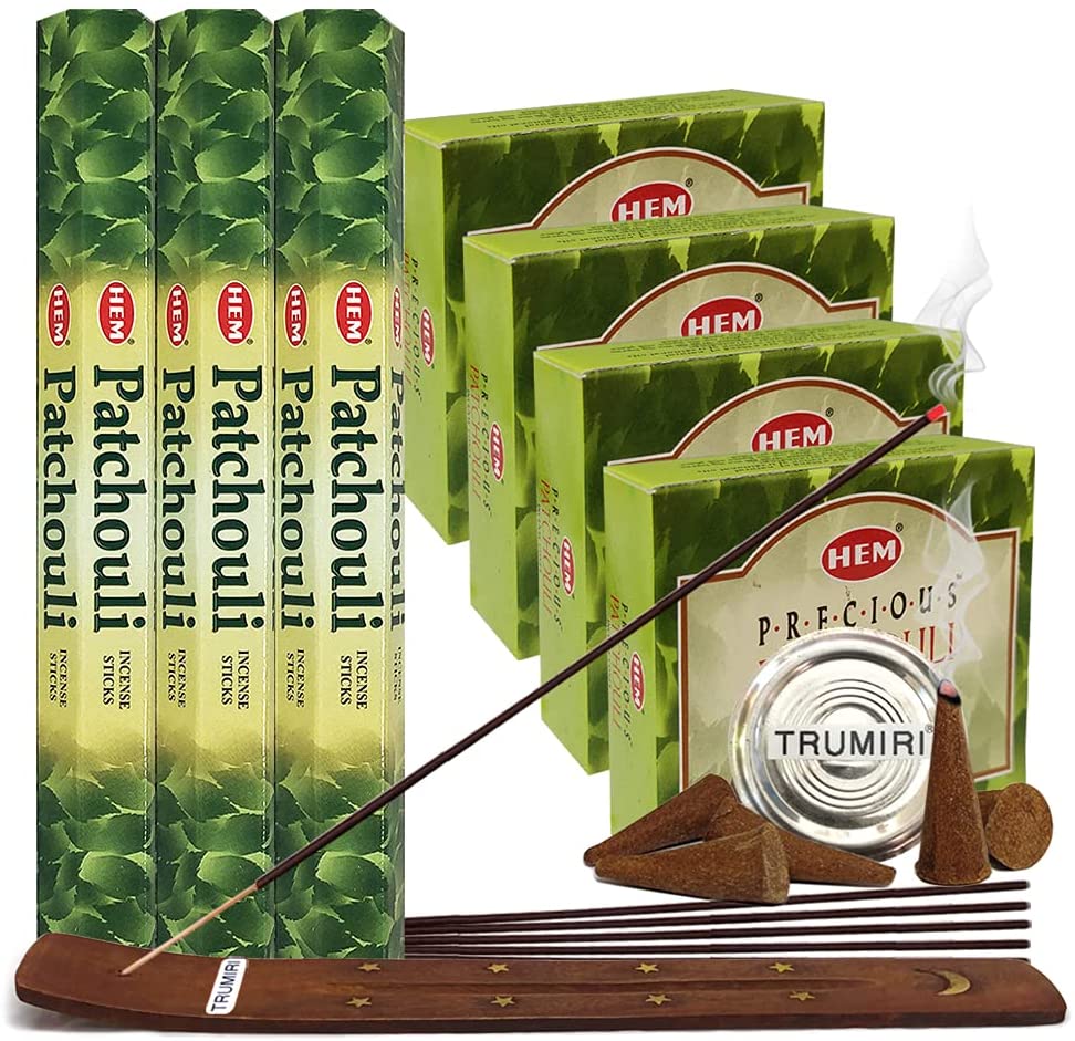 Patchouli Incense sticks and cone incense holder variety pack bundle