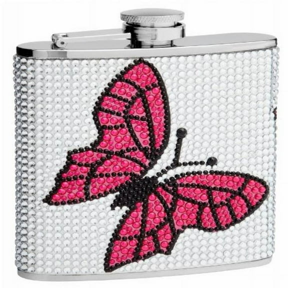 6oz Butterfly Hip Flask Made from Genuine Rhinestones