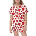 thumbnail image 1 of Pyjama Enfant Fille Canada Day Maple Leaf Prints Satin Pajama Set Short Sleeve Button Up Top + Shorts with Pockets Pajamas for Kids Red 10 Years-11 Years, 1 of 4