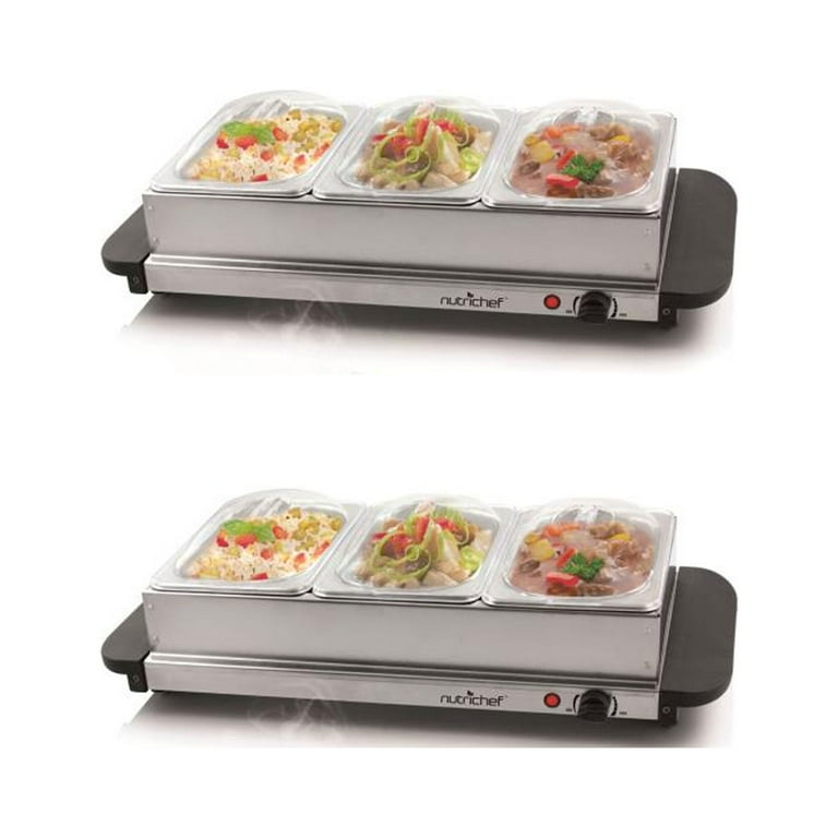 NutriChef 3 Pot Electric Hot Plate Buffet Warmer Chafing Serving Dish 2 Pack