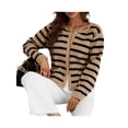 thumbnail image 2 of Seyurigaoka Women's Knitted Cardigan Shacket Single-breasted Long Sleeve Sweaters Fashion Stripe Round Neck Slim Fit Button Knitwear, 2 of 4