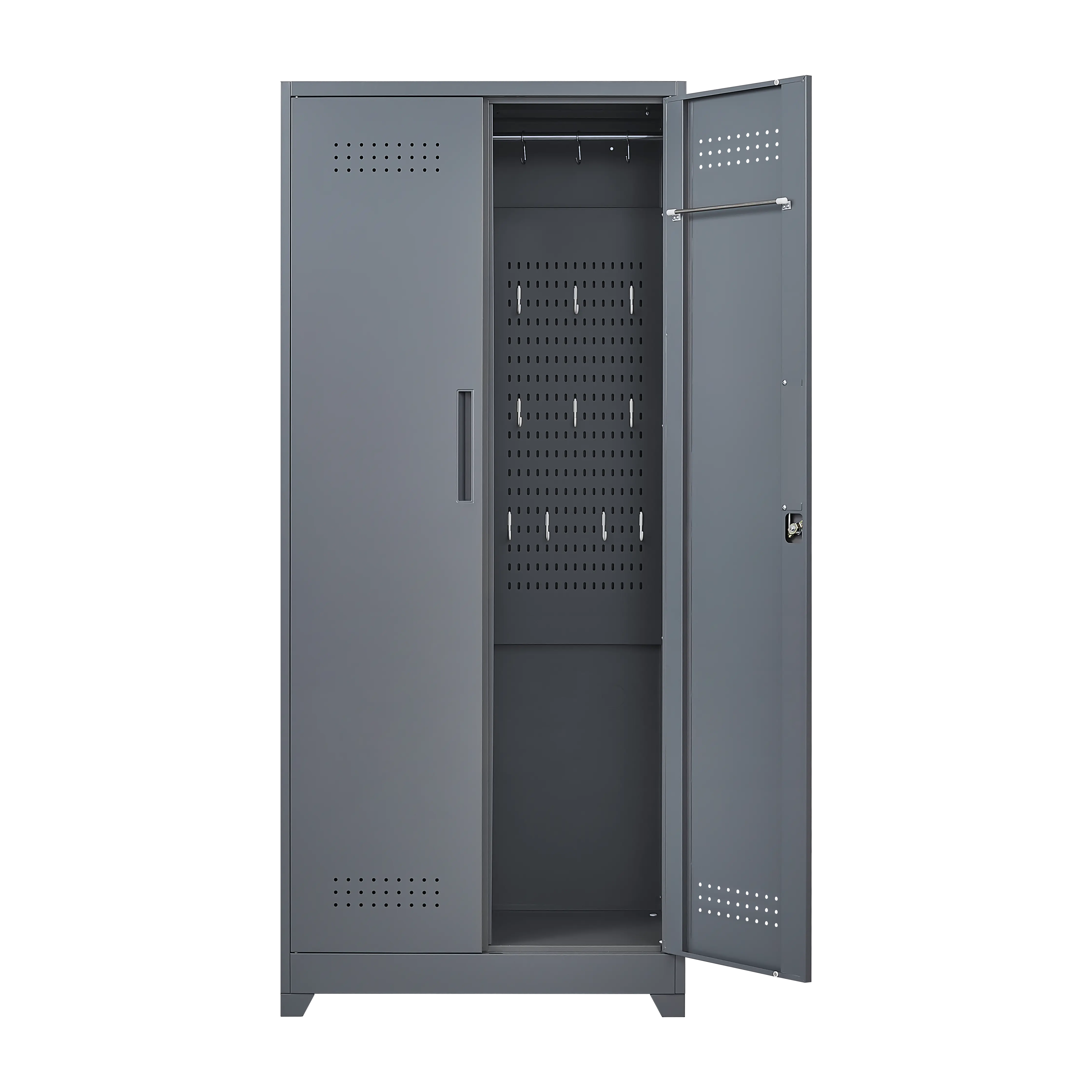 Aukfa 72" Metal Garage Storage Cabinets, Lockable Broom Closet Storage Cabinet with Shelves for Basement/Office/Laundry Room, Gray
