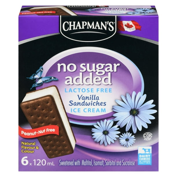 Chapman's sans sucre ajouté et sans lactose sandwich de crème glacée vanille 6 x 120mL