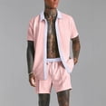 thumbnail image 2 of Blusa de Manga Corta Hombres de Moda Casual Sólido Turndown Top Blusas Traje Conjunto, Traje de Dos Piezas para Diario Y Casual, 2 of 6
