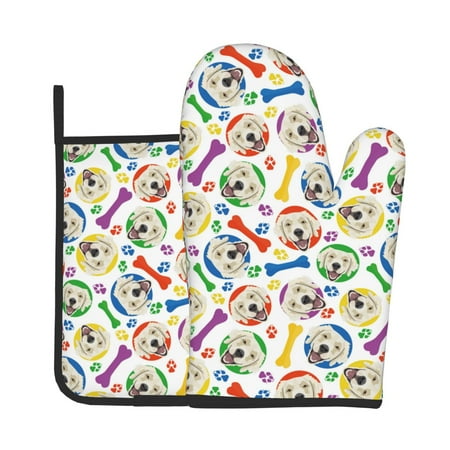 

Xecao Cartoon Labrador Retriever Pattern Oven Mitts and Pot Holders Sets Heat Resistant Silicone Oven Mittens Extra Thicken Long Kitchen Cotton Oven Glove for Cooking