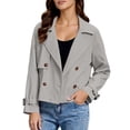 thumbnail image 5 of Cnbwig Womens Cropped Trench Coat Trendy Casual Double Crop Jackets Fall Notch Collar Coats Fall Winter Windproof Z1-Grey L, 5 of 5