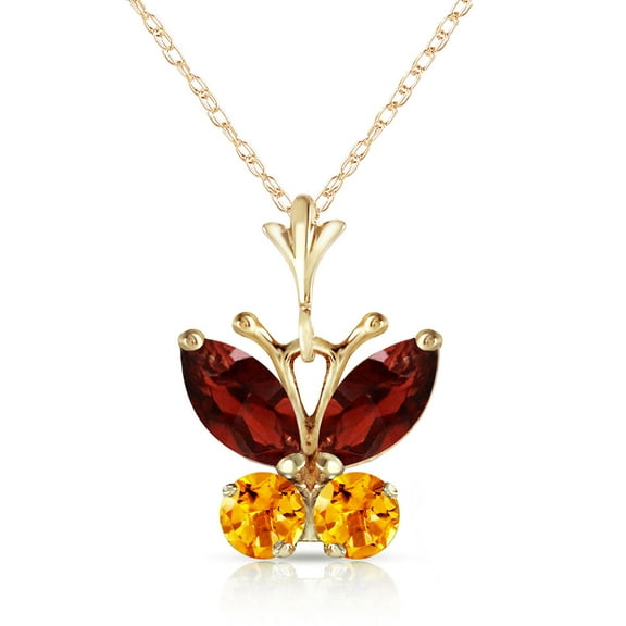 Galaxy Gold 14k Yellow Gold 18" Necklace with Garnet and Citrine Butterfly Pendant