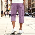 thumbnail image 5 of HKYNLAG Mens Long Cargo Shorts Below Knee Breathable Capris Pants Elastic Waist Solid Color Ankle Pants Purple 3XL, 5 of 7