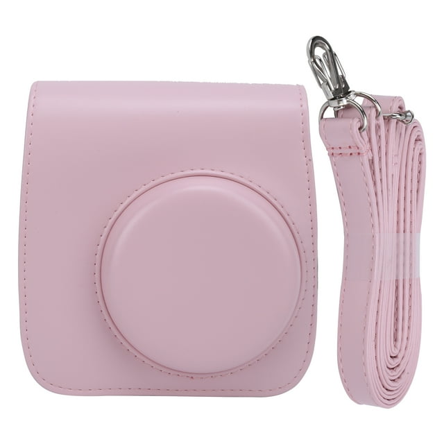 Funda protectora de cuero sintético para minicámara con correa ajustable para el hombro para cámara Instax Mini 7+ (rosa)