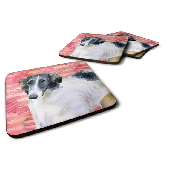 Borzoi Love Foam Coaster Set of 4 Red