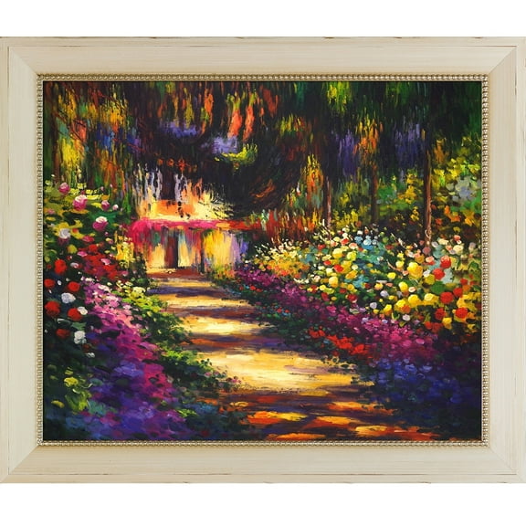 La Pastiche Claude Monet 'Pathway in Monet's Garden at Giverny' Hand Painted Oil Reproduction
