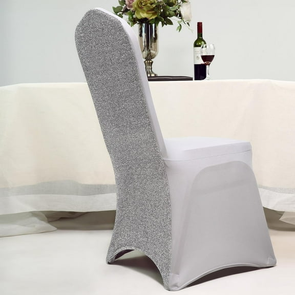 Efavormart 5PCS Silver Spandex Stretch Banquet Chair Cover With Metallic Glitte Dinning Event Slipcover For Wedding Banquet