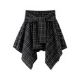 thumbnail image 5 of BUYISI Retro Gyaru Women Irregular Plaid Skirt High waist Shirt Pleated skirt Black S, 5 of 7