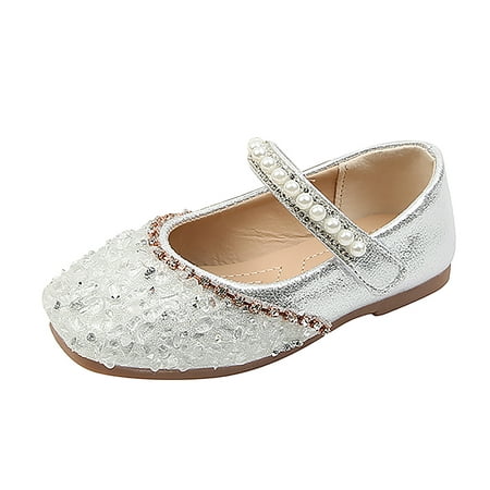 

Yinguo Children Pearl Princess Girls Dance Leather Shoes Sequined Soft Bottom Shoes